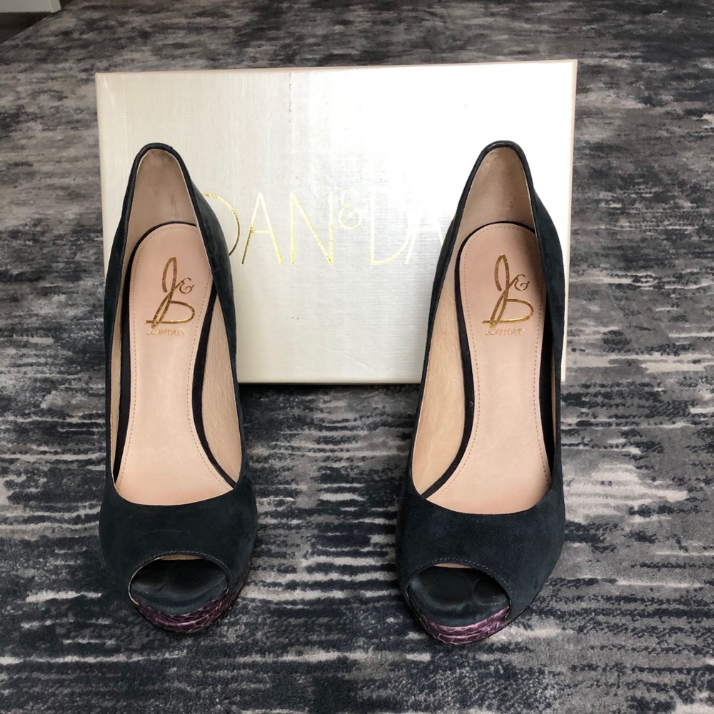 Joan & David Navy Suede Peep Toe heels